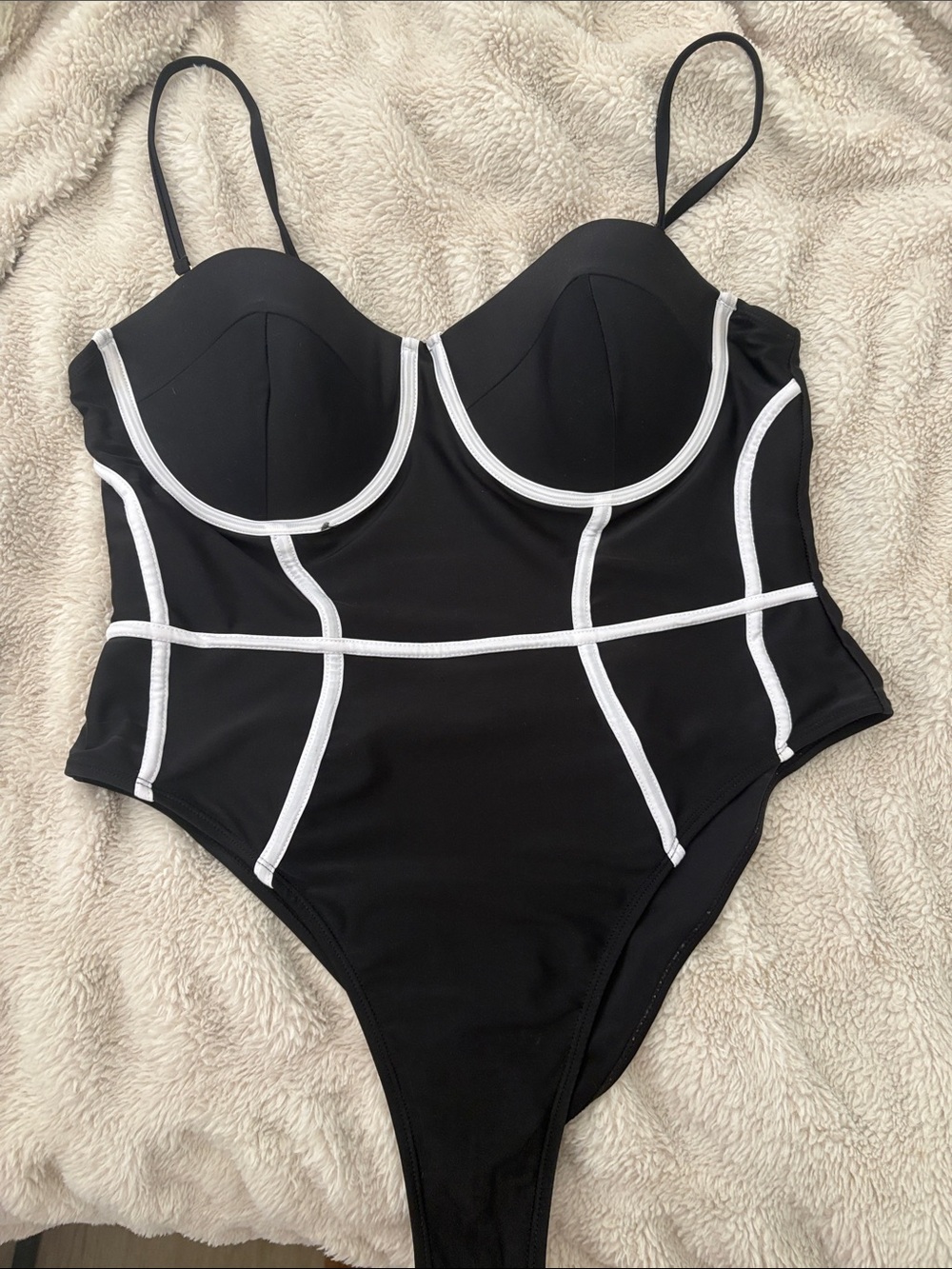 Fashion Nova Black Bodysuit with White Piping
